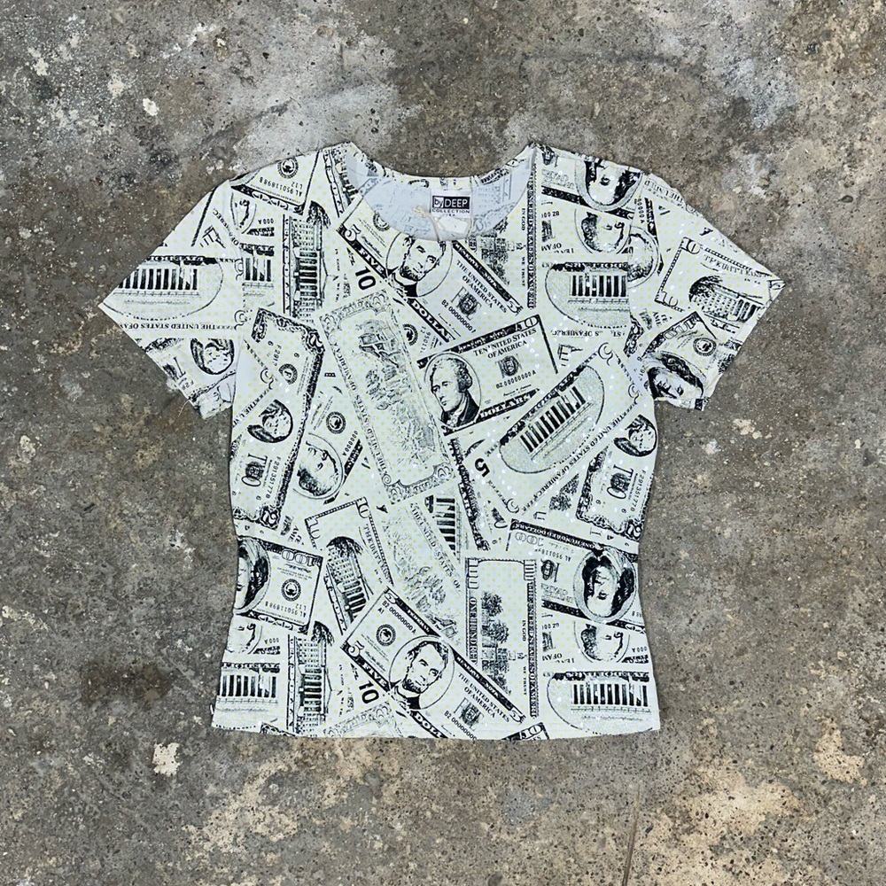 Vintage Sparkly Sequins Money Dollar Bills Top
